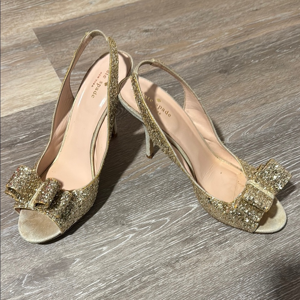 Kate Spade Gold Glitter Slingback Heels